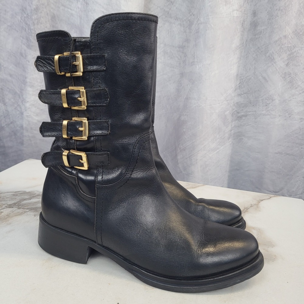 Napoleoni Multi Ankle Strap Engineer Style Biker Moto/Biker Boots Women's 37